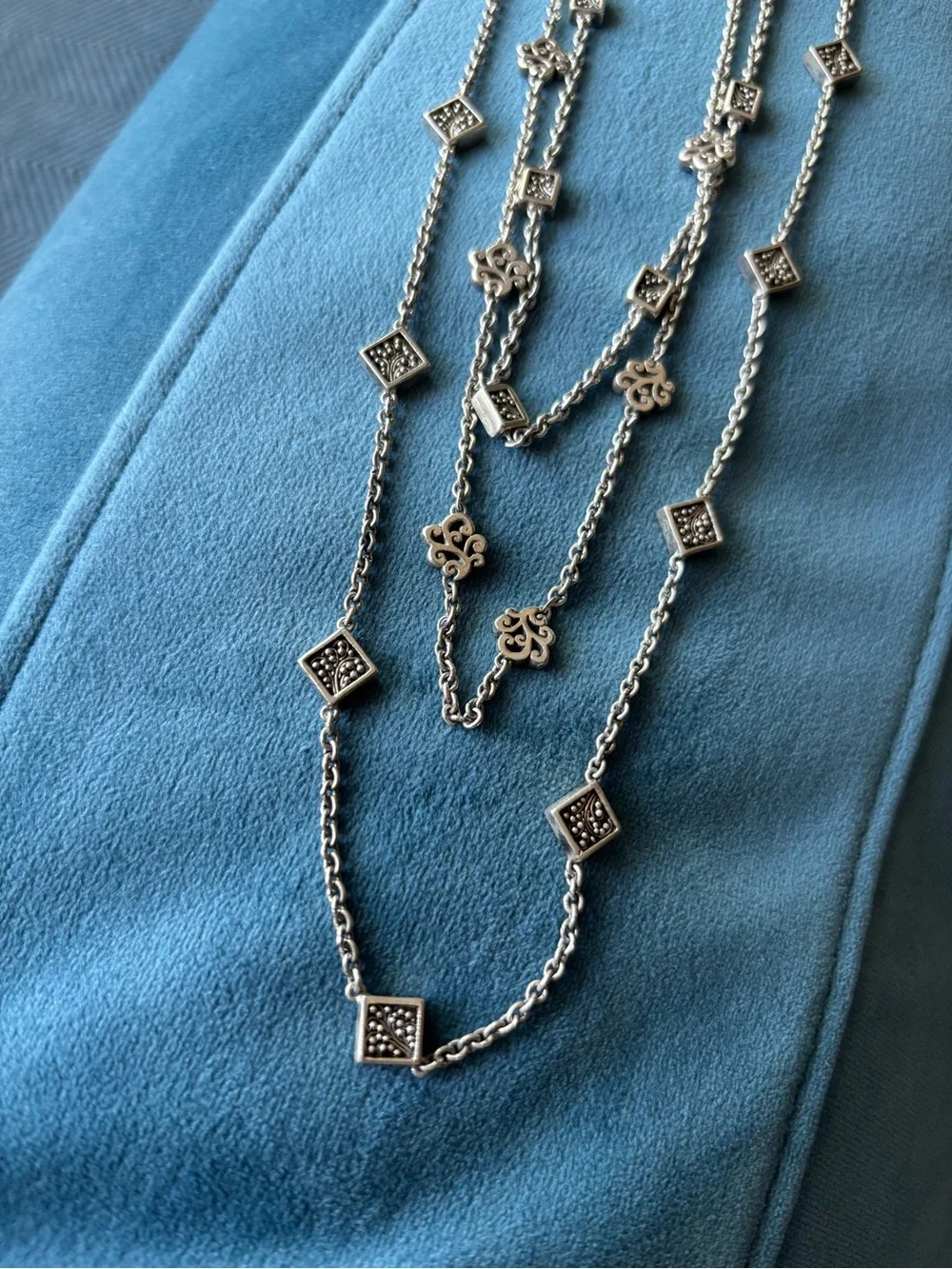 Vintage Silver Station Necklace with Decorative Charms